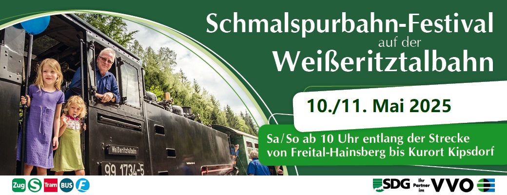Details zum Schmalspurbahnfestival entlang der Weißeritztalbahn 2025 finden Sie auf www.weisseritztalbahn.com