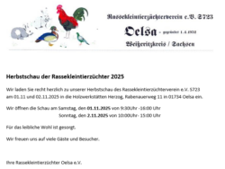 Herbstschau der Rassekleintierzüchter e.V. S723 Oelsa, Ortsteil der Stuhlbauerstadt Rabenau