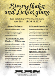 Bimmelbahn und Lichterglanz entlang der Weißeritztalbahn, Bahnhof Rabenau im Rabenauer Grund, Samstag bis Sonntag, den 29. und 30.11.2025 jeweils ab 10 Uhr