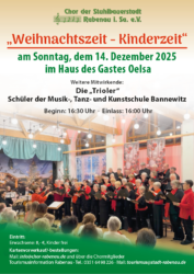 Adventskonzert vom Chor der Stuhlbauerstadt Rabenau e.V. am 14.12. um 16:30 Uhr im Haus des Gastes Oelsa