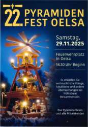 Einladung zum Pyramidenfest in Oelsa am 29.11.2025 um 14:30 Uhr, Feuerwehrplatz Oelsa