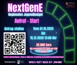 NextGenE - Aufruf Jugendbudget bis 15.12.2025, 12:00 Uhr. Mehr Informationen sowie den Förderleitfaden unter www.re-silbernes-erzgebirge.de/projekte/neulandgewinner