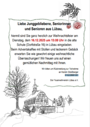 Seniorenweihnachtsfeier in Lübau am 16.12.2025 um 15:00 Uhr