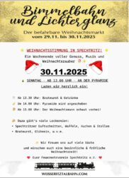 Programm Bimmelbahn und Lichterglanz entlang der Weißeritztalbahn, Haltepunkt Spechtritz sowie Pyramidenanschub in Spechtritz 14:00 Uhr am 30.11.2025 am Pyramidenplatz Spechtritz