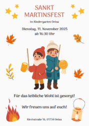 St. Martinfest am 11.11.2025 ab 16:30 Uhr im Kindergarten Oelsa.