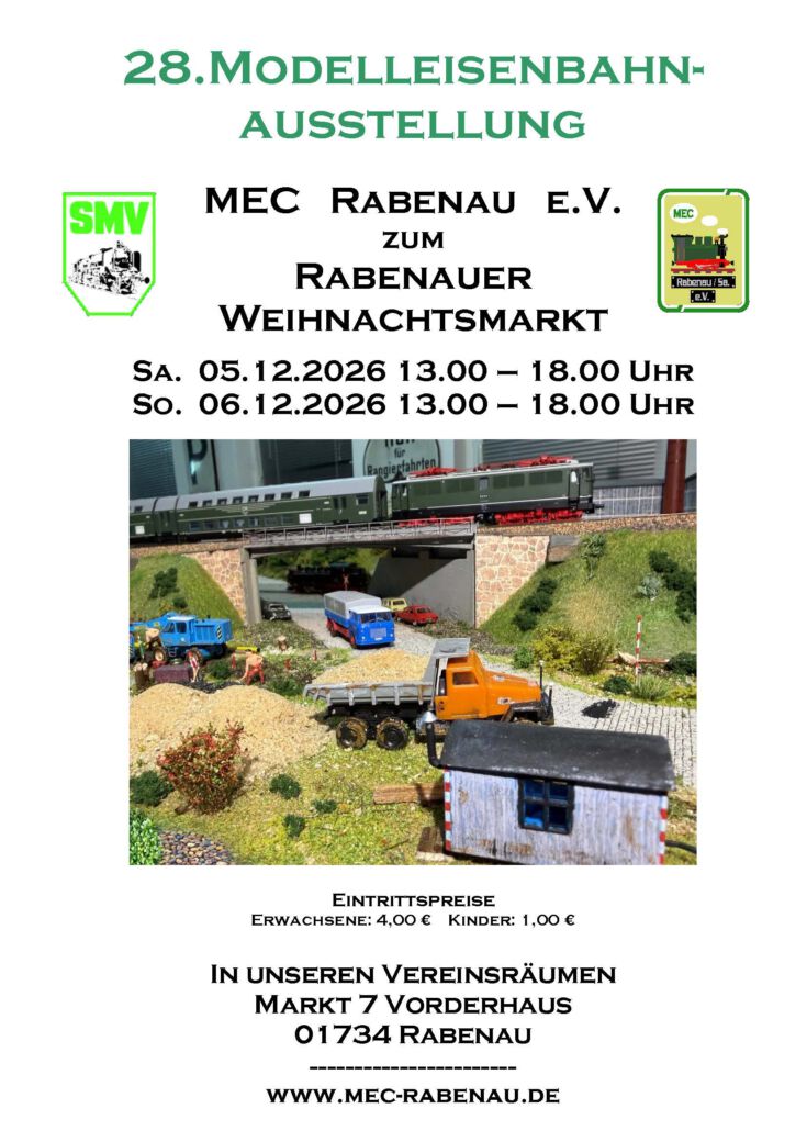 Modellbahnausstellung zum Rabenauer Weihnachtsmarkt 05.-06.12.2026